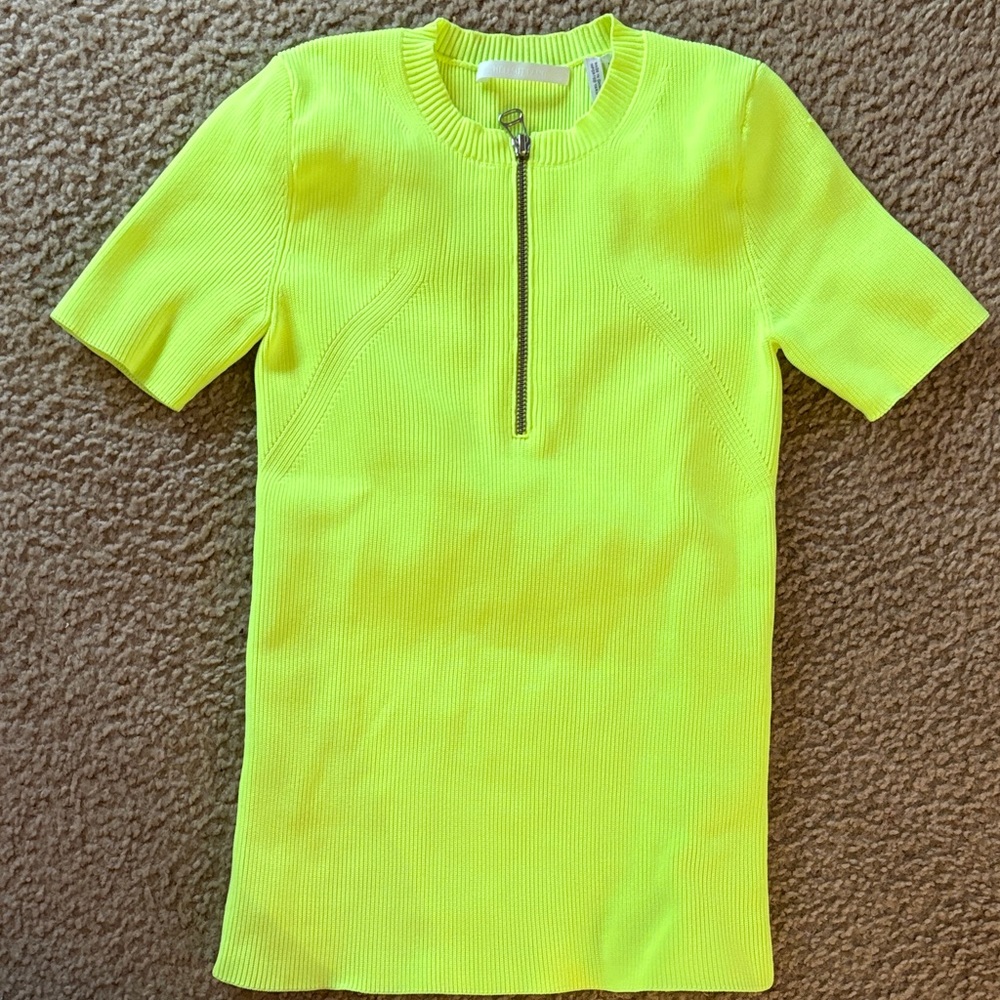 Helmut Lang Neon Yellow Ribbed Top with Zipper